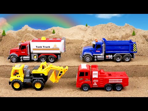 Rescue Police Car from the Hand in Cave with Construction Vehicles Fire Truck | Enjo mini farm