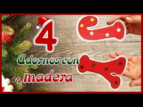 4 DECORACIONES NAVIDEÑAS CON RESTOS DE MADERA -  Christmas crafts with wood - ADORNOS DE NAVIDAD