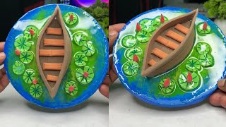 Lotus 🪷 Lilly pond making with resin and super clay resin art | Artfreak