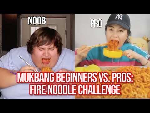 mukbang beginners vs. pros: FIRE NOODLES CHALLENGE