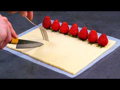 Dessert in 5 minutes! Just puff pastry and strawberries