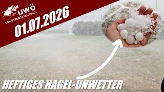 Straße verwandelt sich in Fluss! Heftiges Hagelunwetter 01.07.2026 | UWÖ
