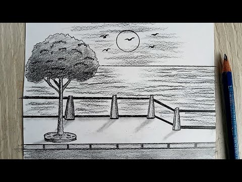 رسم سهل | رسم منظر طبيعي بالقلم الرصاص خطوة بخطوة للمبتدئين | rsm | رسومات | رسم منظر طبيعي