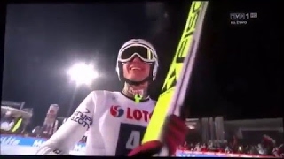 Kamil Stoch . II skok Kamila Stocha w Zawodach Drużynowych w Zakopanem . Kontuzja kolana Kamila