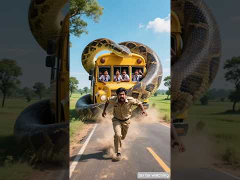 Cow saved to school bus from anaconda 🐮🐍 🚌 #ai #shorts