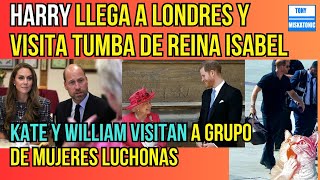 PRÍNCIPE HARRY LLEGA A LONDRES Y VISITA TUMBA DE ISABEL II. KATE Y WILLLIAM CON GRUPO DE MUJERES.