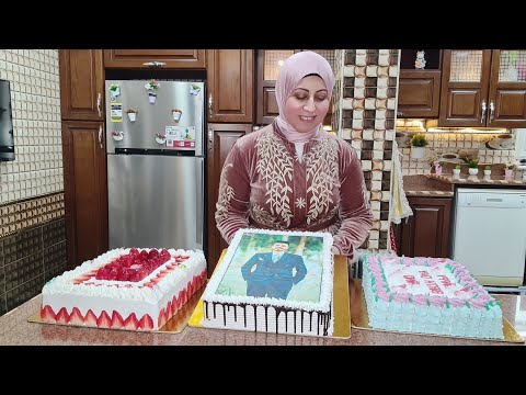 عملت ٣ تورت في وقت واحد وكأني فاتحه محل #مشروع_من_البيت #تورتة_مستطيلة_كبيرة #تورتة_بصورة