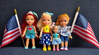 4th of July ! Elsa & Anna toddlers are celebrating !  Barbie dolls