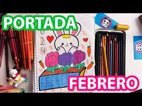 Portada de Febrero Conejito Coquette con flores kawaii para cuaderno escolar