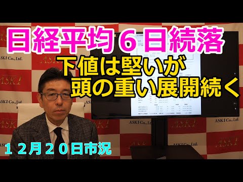 2024年12月20日【日経平均６日続落　下値は堅いが頭の重い展開続く】（市況放送【毎日配信】）