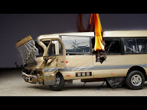 Crash Test of Toyota Coaster Diecast Model Bus - Car Crash Test