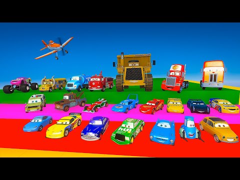 Disney Pixar Cars:  Lightning McQueen, Cruz Ramirez, Mater, Hudson, The King , Guido, Luigi, Mack,