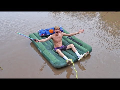 AIR MATTRESS OVERNIGHT CHALLENGE ON RIVER 2! (CRAZY STORM)