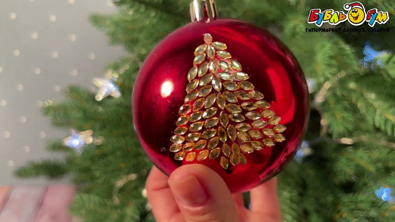 Елочный шар Елка с узором красный 8см - видео
