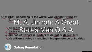 M. A. Jinnah: A Great States Man Q & A