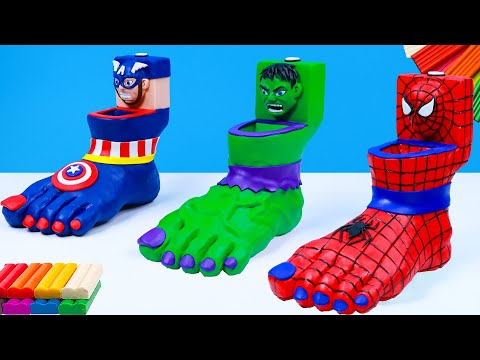 DIY Foot head toilet mod superhero Hulk, Spider-man, Captain America with Clay