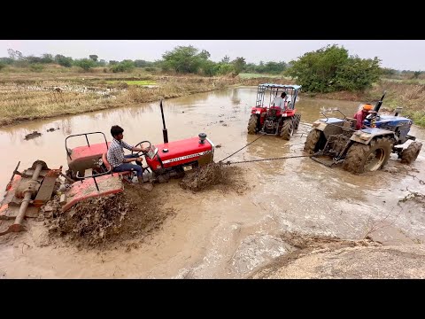 Massey ferguson tractor stuck in mud pulling by Eicher and Massey ferguson tractors |tracto video |