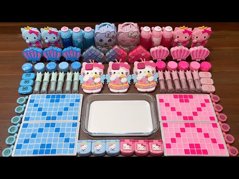 BLUE vs PINK HELLO KITTY I Mixing random into Glossy Slime I Relax with videos✨