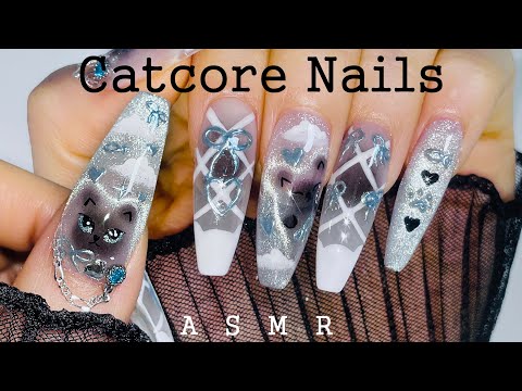 치명적 귀여움.. 고양이 네일🖤 | Sparkling Cat Nail Art (ASMR/Tutorial)