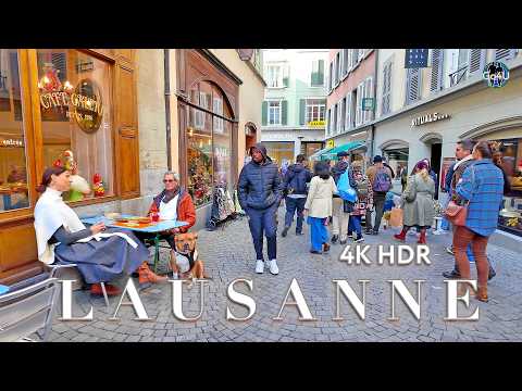 SWITZERLAND LAUSANNE 🇨🇭 Currently Walking tour in Old Town of dynamic city / Market day 4K