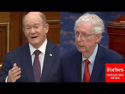 YouTube video thumbnail: Mitch Mcconnell Blocks Bill To Pay Service-Members, Then Chris Coons Responds