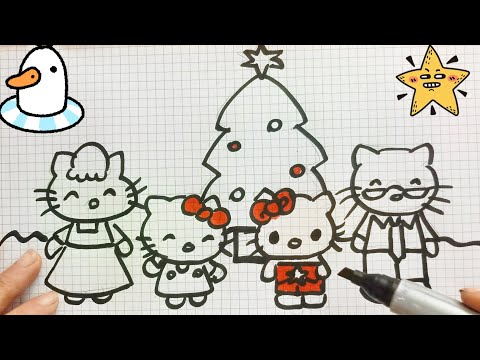 Step by step Hello Kitty and Family Very  Easy drawing and coloring for Kids #easydrawing