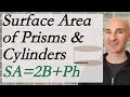 Calculating Surface Area of Prisms and Cylinders