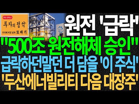 [주식] 원전 '급락' "500조 원전해체 승인" 급락하던말던 더 담을 '이 주식' '두산에너빌리티 다음 대장주' 원전주 원전관련주 원전수혜주 주식추천 디에스경제뉴스 또바기