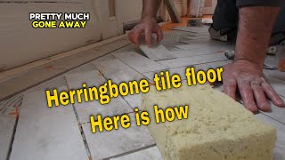 Diagonal Herringbone Tile floor, with a border. HOW IT'S DONE
