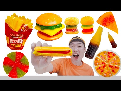특이한 젤리캔디 먹방모음 Unique jelly candy mukbang collection Mukbang 콜라 햄버거 리얼음식 Jelly Food째미 Eating show