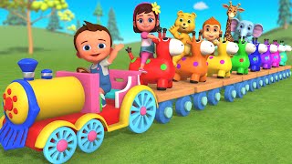 Baby Learn Colors 🌈 Giraffe Jumping Toy & Wooden Train | Fun Outdoor Games 4K