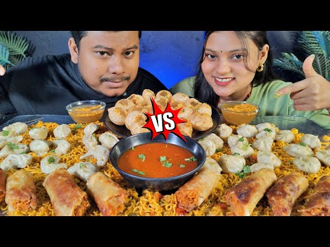 Super Spicy 🥵 Mix Noodles With Lots Of Momos And Chutney Eating | Golgappa | Fast Food Challenge
