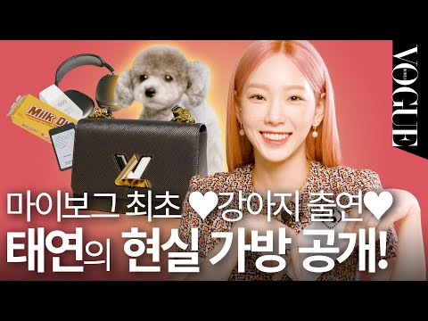 [마이보그] 반려견과 함께한 태연의 마이보그!🐶 제로야 카메라 등지는 거 아니야~🥺💕 ㅣMY VOGUE (캐러멜, 헤드폰, 카드 지갑, 향수, 손 소독제 추천)