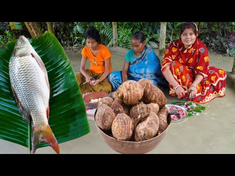 আমেরিকান রুই মাছ দিয়ে গাটি কচুর ঘরোয়া একটা রেসিপি রান্না | American Rui Fish Curry Recipe