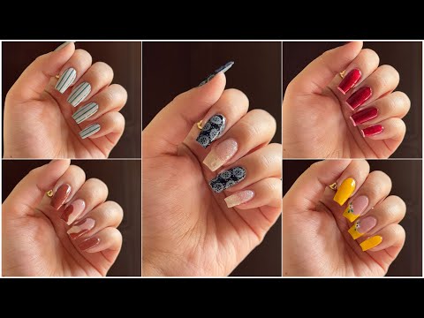 5 Easy nail art ideas at home || Stamping nail art || Flower nails || Tape nail art