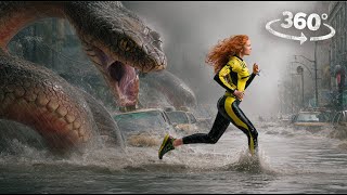 360° Virtual reality giant snake and kraken attack after flood VR 360 Video