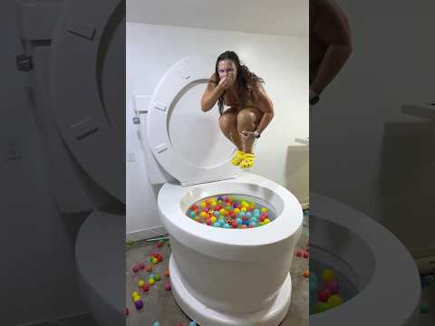 CANNONBALL into the Worlds Largest Toilet with Splash and Play Balls #shorts