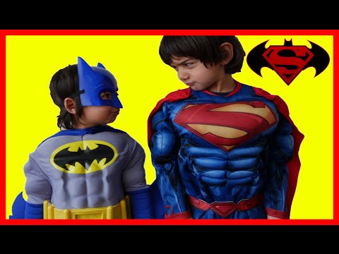 Kids pretend play dress up like superheros!! batman and superman with Awesome Toys Collector kids!