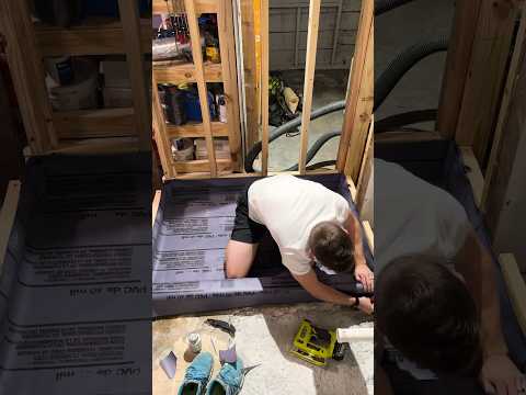 how I waterproofed my shower floor 💦 #showerpan #waterproof #DIY
