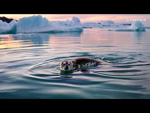 Cute spotted seal in the Arctic ocean
