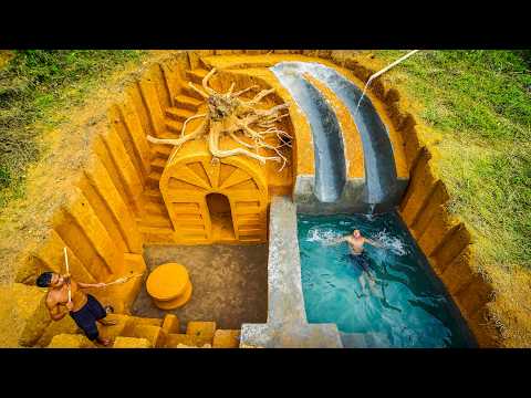 Unbelievable! Top 2 Build Swimming Pool Water Slide Around The Secret Underground House