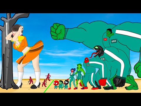 Evolution Of HULK & SPIDERMAN Family Vs VENOM Family Playing Squid Game 2 Animation | 어몽어스 오징어 게임 2