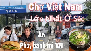 Vào chợ Sapa ăn phở, bánh mì Việt Nam, ba cha con khen món ăn ngon. Chợ Việt Nam lớn nhất ở Séc