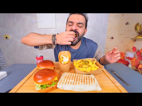 موكبانغ تاكو فرنسي وبرغر وبطاطا بالجبنة الحارة Mukbang Eating Show  French Taco, Burgers & Chili Ch