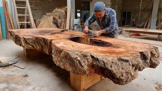 Man Transforms Massive Tree Log into Amazing Table | by  @MRWoodworking68