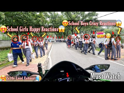 School Girls Happy Reactions On My Superbike Zx10r & School Boys Crazy Reactions On Loud Exhaust OMG