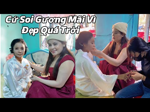 Chị Thảo trang điểm xong không nhận ra mình, phải soi gương liên tục.#XuânThảo