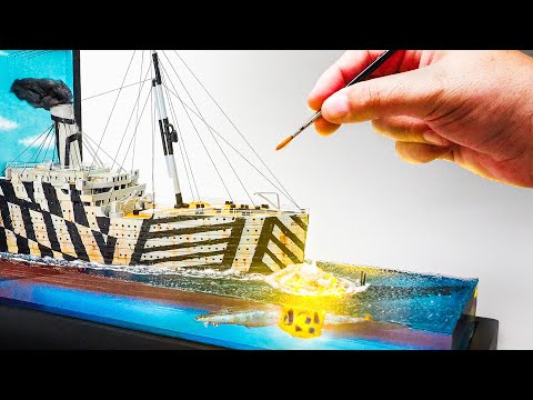 OLYMPIC rams and sinks GERMAN SUBMARINE DIORAMA during WWI/HOW TO MAKE/EPOXY RESIN ART/DIY
