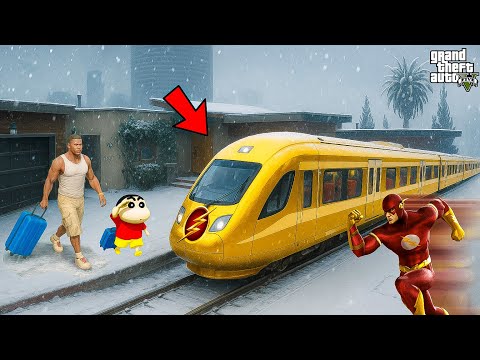 Shinchan & Franklin Try To Stop The FASTEST FLASH TRAIN in Los Santos! 🚆⚡ | GTA 5 | Telugu