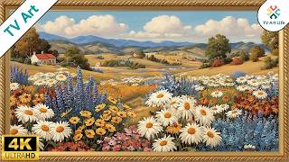 Vintage Countryside Wildflower Landscape TV Art in Gold Frame | 10 Hours 4k